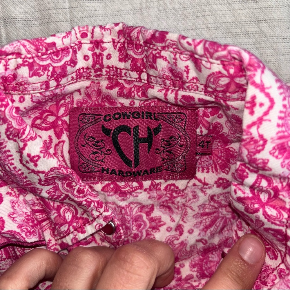Cowgirl Hardware Western Floral Button-Down Shirt Pink & White Size 4T - Picture 2 of 8